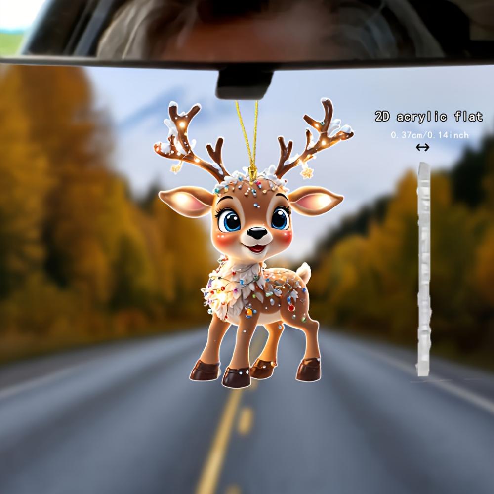 2PCS car pendant charming acrylic  2D flat reindeer baby, decorated with cars and trees, ideal holiday gift, suitable for Halloween, Christmas