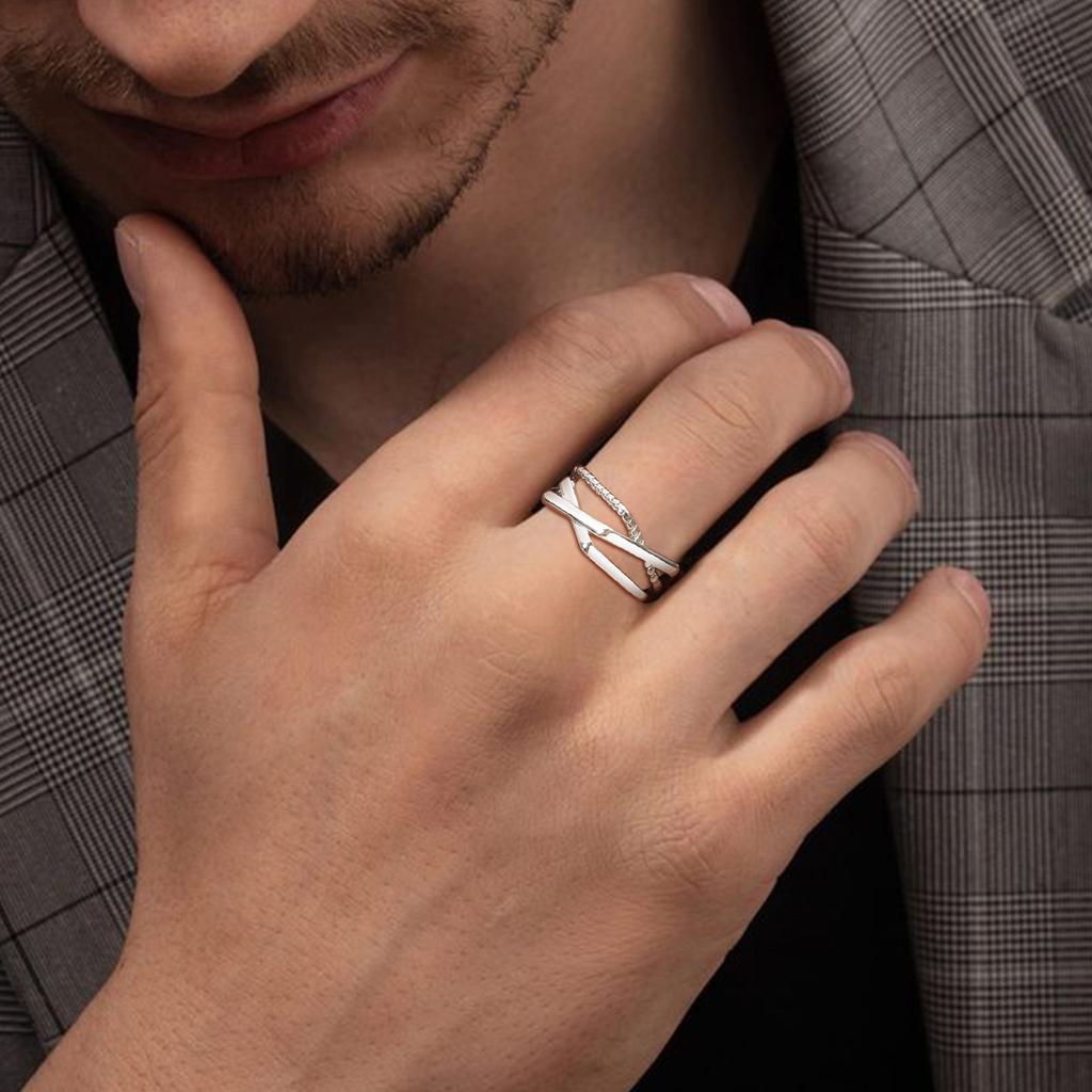 Geometric Twist Weave Ring for Men Boys,Stacked Open Finger Rings,Adjustable Hiphop Minimalist Statement Jewelry Gift for Him