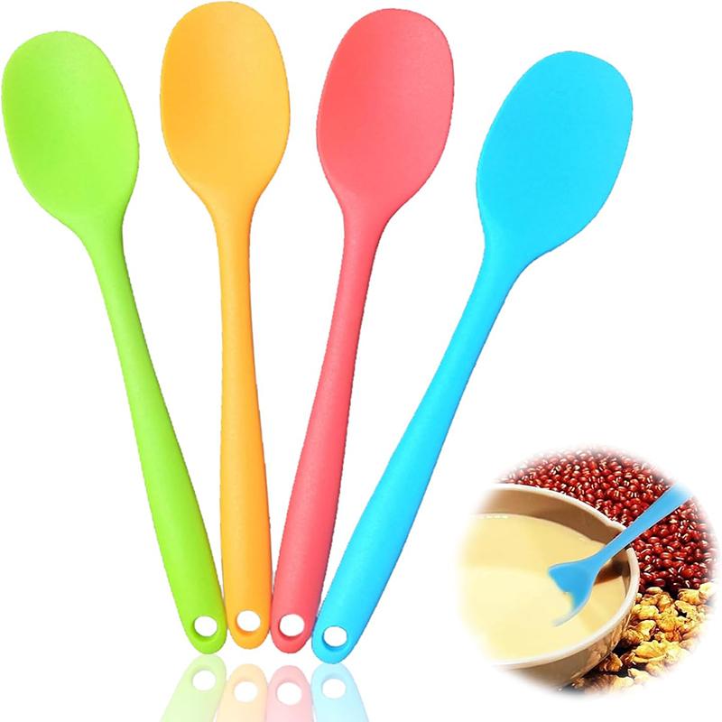 4Pcs Silicone Spoons Set Long Handle Mixing Spoons Heat Resistant Soup Spoon Baking Serving Spoon Tableware Kitchen Accessories
