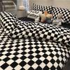 Korean Style Fashion Bedding Set Kids Adults Twin Full Queen Size Bed Flat Sheet Duvet Cover Pillowcases Stripe Grid Bed Linen
