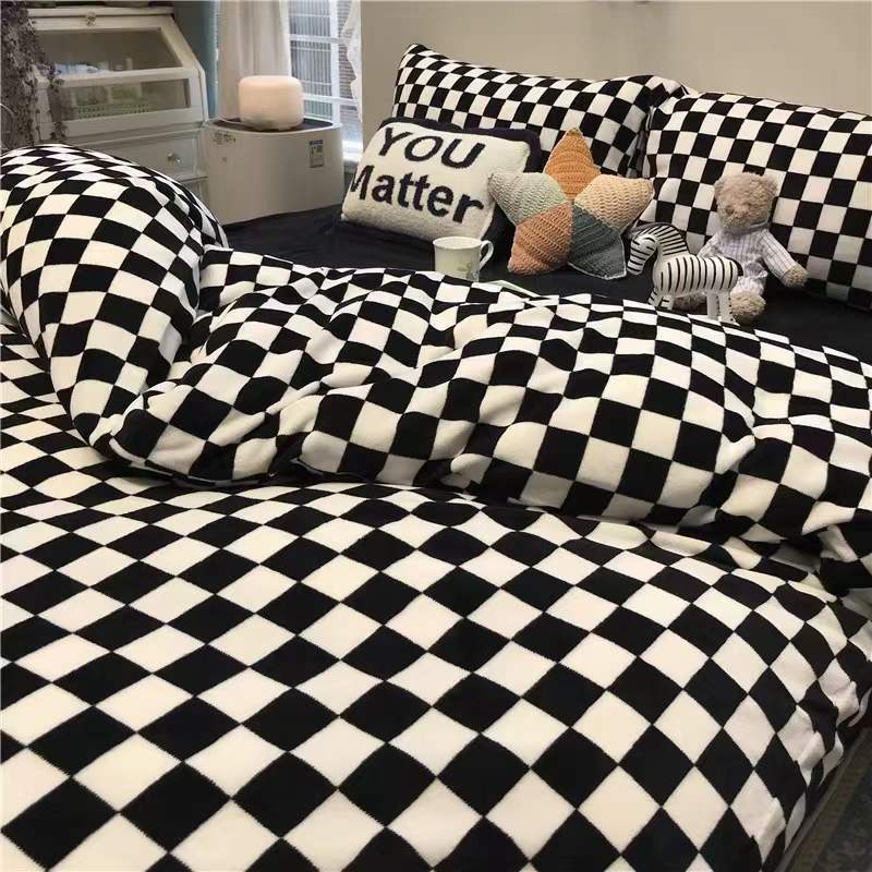 Korean Style Fashion Bedding Set Kids Adults Twin Full Queen Size Bed Flat Sheet Duvet Cover Pillowcases Stripe Grid Bed Linen