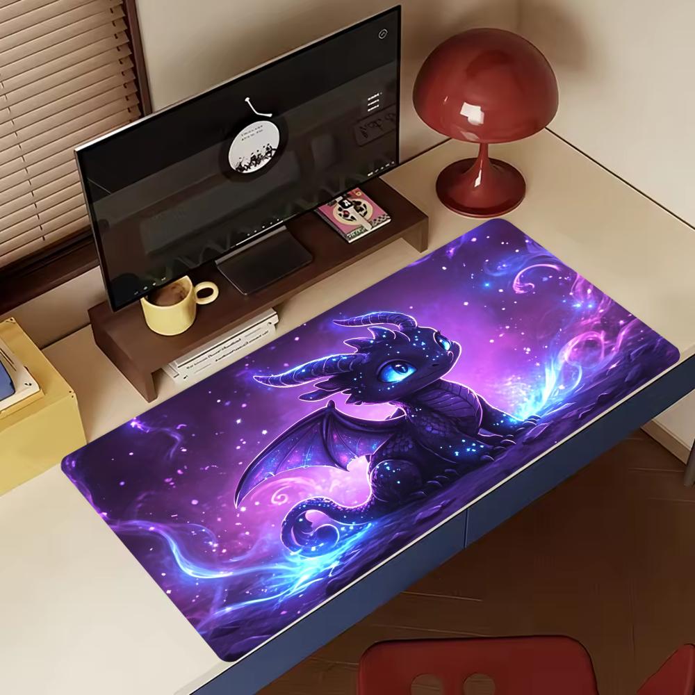 Cosmic Galaxy Dragon Extended Gaming Mouse Pad Non Slip Desk Surface Mystic Purple Starry Sky Fantasy Creature Art Print Decor