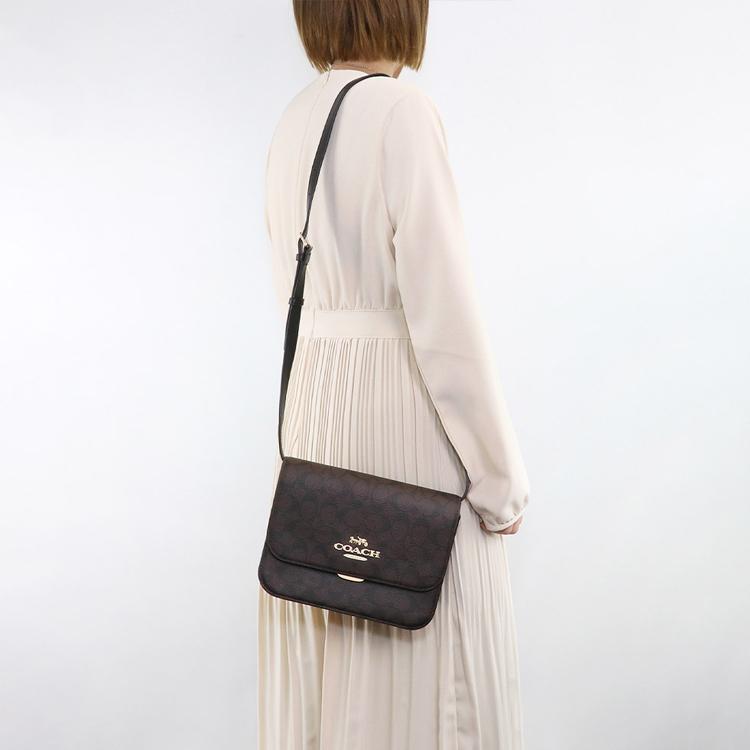 Coach Brynn 25 Classic Monogram Flap Coated Canvas And Leather Shoulder Bag Women Shoulder Bag Brown C5633-IMAA8