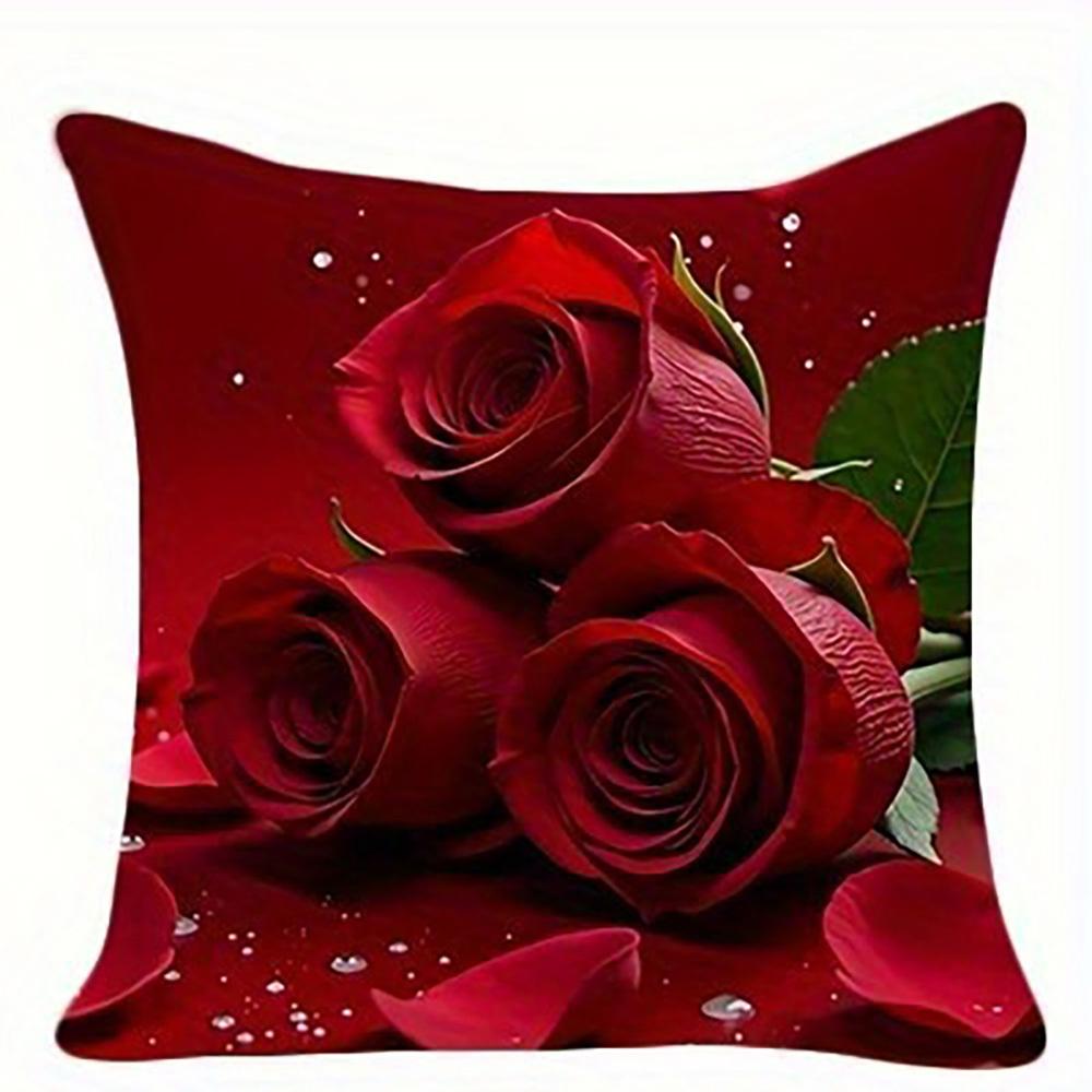 1/4 Stück Must-have für den Valentinstag!Das Muster mit roten Rosen ist ein super romantischer Kissenbezug, der die Raumdekoration für Verliebte mit Liebe erwärmt.