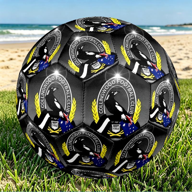 Collingwood Magpies Print Size 5 Soccer Ball, PU Wear Resistant Football for Match Training and Daily Practice, Birthday Gift for Soccer Fans