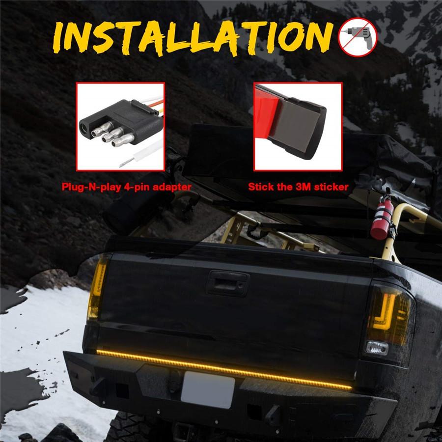 60" Triple Row LED Tailgate Light Bar with Amber Turn Signal/Double Flash, Red Brake/Running, White Reverse Lights - Weatherproof