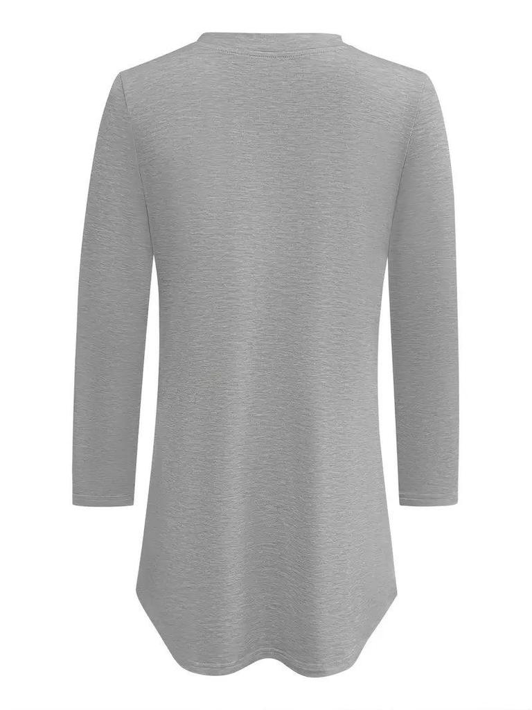 Women's V-Neck Button-Up Long Sleeve Top for Fall/Winter