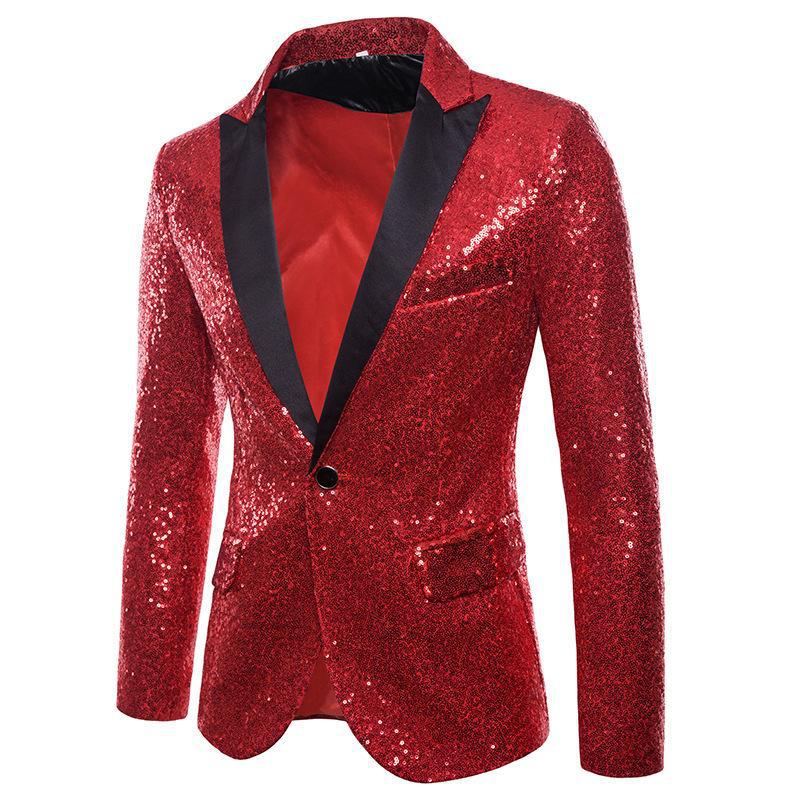 Gold Sequin Performance Suit for Men - 2024 European & American Style, Large Size, Perfect for Nightclub, Host, or Emcee Events