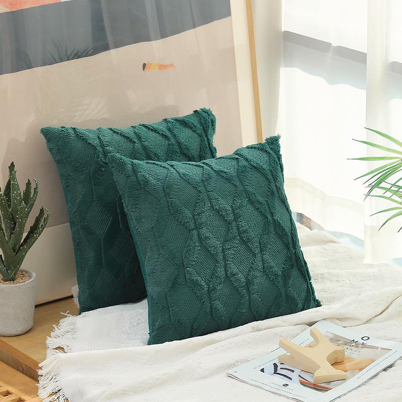 Solid Color Geometric Embroidered Plush Sofa Pillowcase