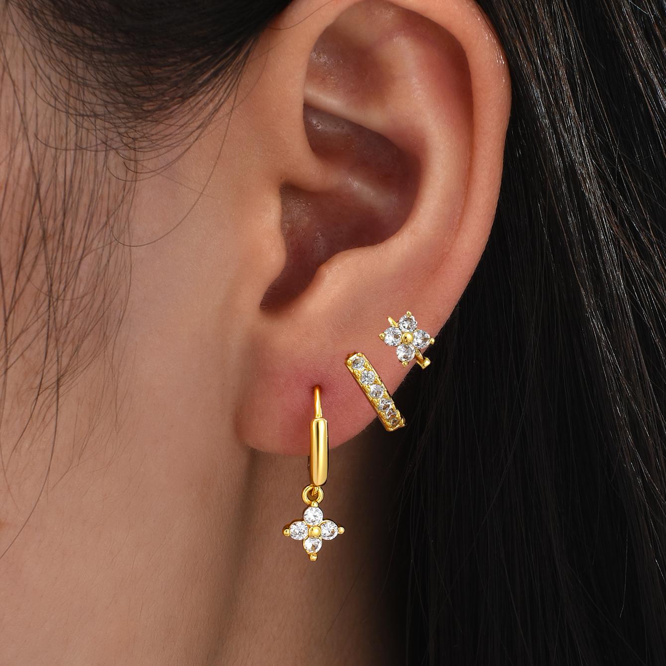 

3 Pcs Exquisite Zircon Heart Earrings Set for Women Fashion Gold Plated Unique Cartilage Earring Piercing Daily Jewelry Gifs New