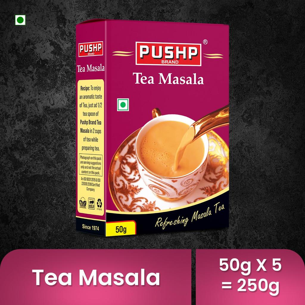 Pushp Merk Chai Masala Aromatische Thee Specerijen Melange Voor Authentieke Indiase Masala Thee Ervaring Natuurlijke Smaak 50g Pak Van 5