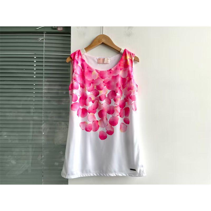 

2023 Summer New Arrival Print round Neck Sleeveless Slim Fit Pullover Slim Looking Fashion Versatile Top Dress Dan 6 Pink Tops All yards