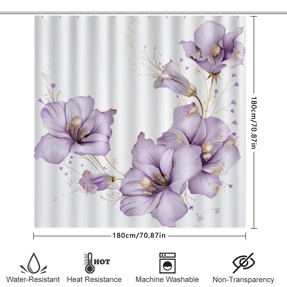 Floral Shower Curtain Bathroom Decor White Waterproof Printing Flower Bath Mat Shower Liner Washroom Decoration Custom Size Avai