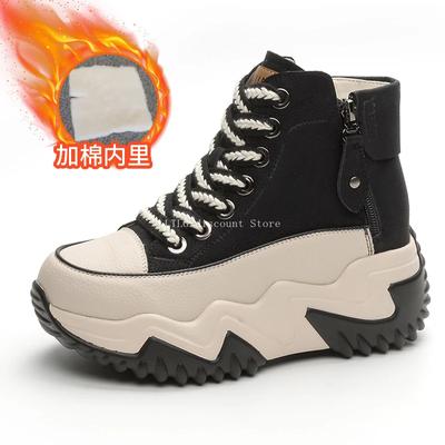 Tênis de inverno feminino botas de neve couro legítimo pele grossa altura crescente sapato de corrida ao ar livre salto plataforma tenis de mujer