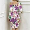Women Plus Size Asymmetric Cold Shoulder White Purple Large Floral Print Wrap Bodycon Midi Dress