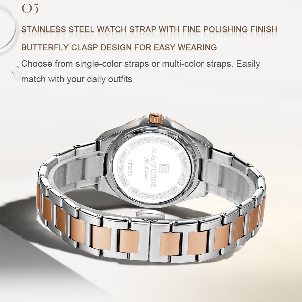 NAVIFORCE Original Women Business Watch Stainless Steel Strap 30m Waterproof Calendar Simple Dial Women Lady Casual Watch NF5073