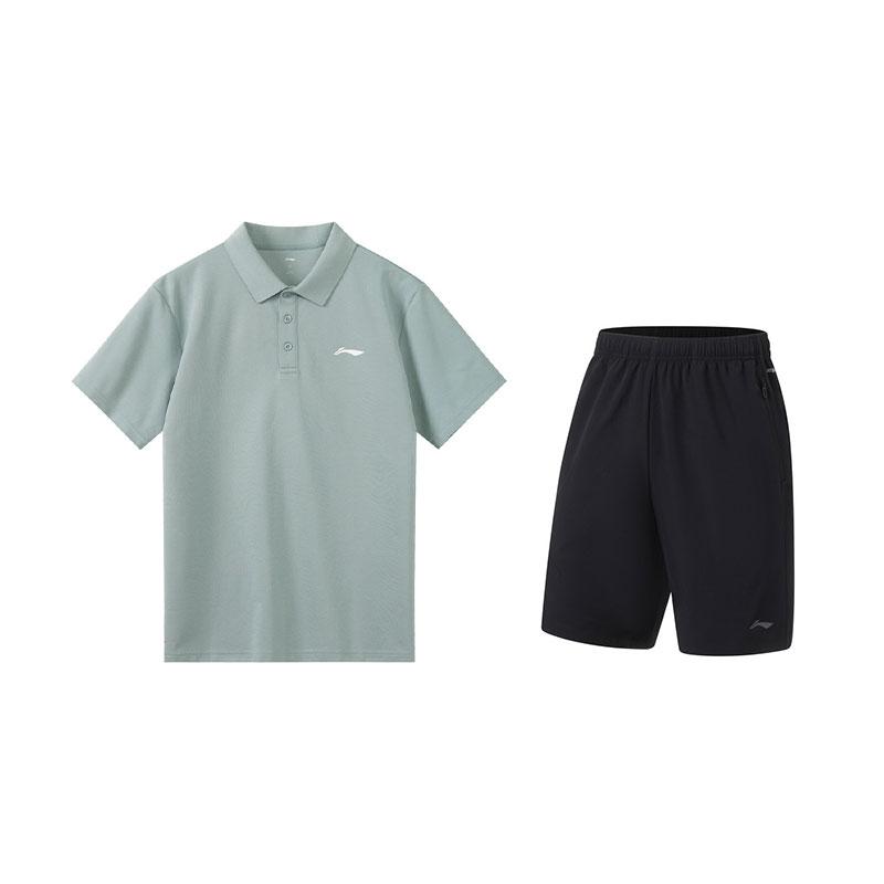 

Li-Ning Breathable Polo Shirt Comfortable Versatile Shorts Casual Sports Suit Men suit Gray-Green Black W511-2+U683-6 S