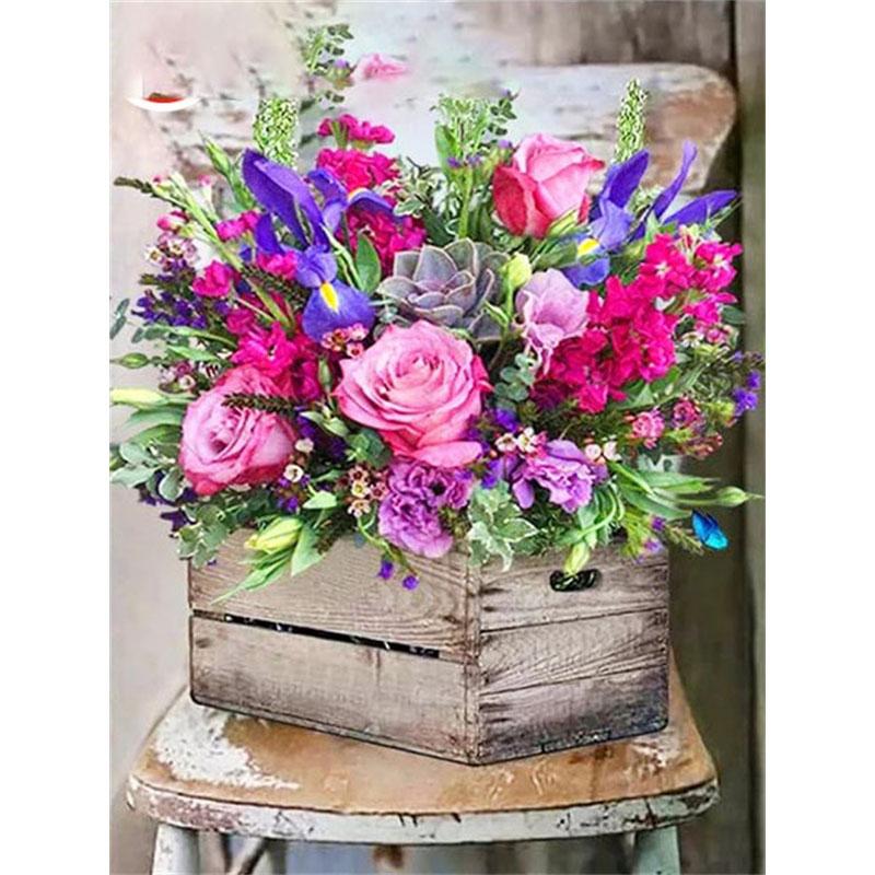 Pictura cu diamant DIY Kit cu punct de cruce cu flori Mozaic Artă pictură cu diamant Cerc complet/Diamant pătrat Decor pentru casa