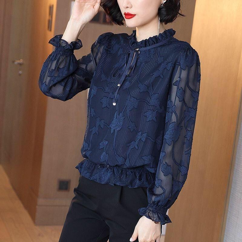 Chiffon Shirt Women, Simple Long-sleeved Bottoming Shirt, New Mom Clothing Loose Foreign Chiffon Shirt