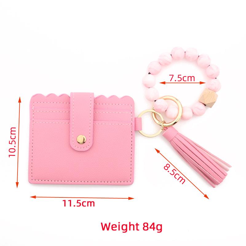 Leopard Print Silicone Bead Bracelet Wallet with PU Leather Tassel Keychain