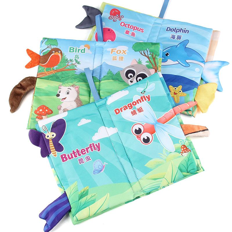 Baby Baby Sea, Land And Air Tail Cloth Book, Chinese And English Ocean Forest Flying Animal Palm Book Early Education Toy