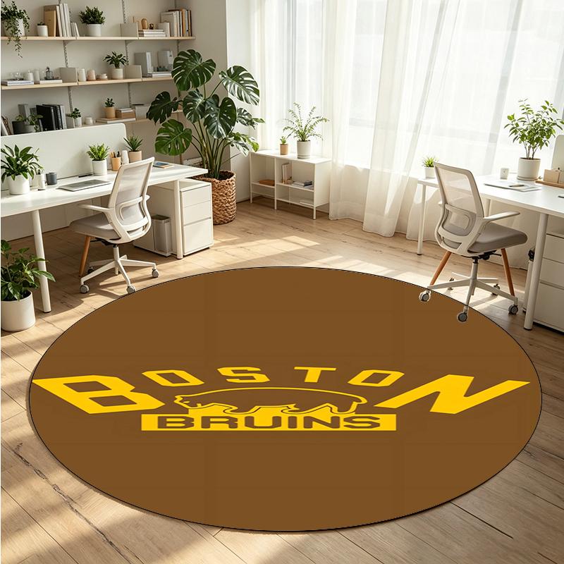 Boston Bruins Printed Round Crystal Velvet Rug Soft Non Slip Floor Carpet For Bedroom Holiday Gift