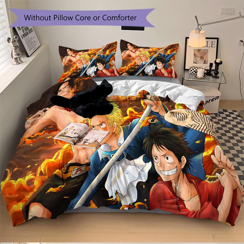 One Piece Adventure Print 3Pcs Bedding Setduvet Cover With 2 Bedropillowcase Home Birthday Gift