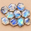 10 Pièces 10x14mm Cabochons Pierre de Lune Arc-en-ciel Forme Fantaisie, Pierres Gemmes Libres Taille Échelonnée pour la Fabrication de Bijoux