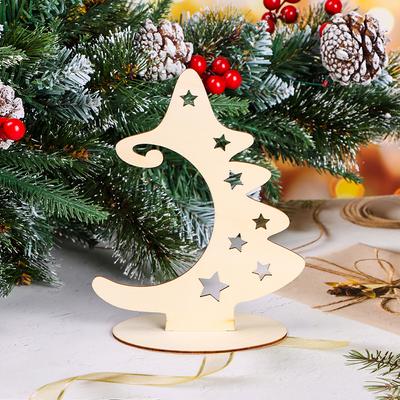1 pièce Nouvelles Tranches de Bois Artisanat Arbre de Noël avec Étoile d'Arbre de Noël en Bois Créatif Ornements de Noël Décorations de Fête à la Maison