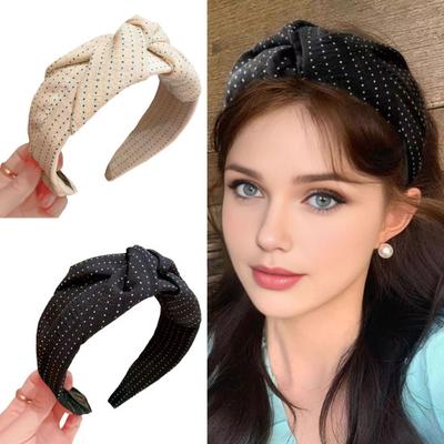 Women Headband Dot Print Knotted Design Wide Brim Sponge Padding Hair Hoop Leisure Casual Hair Accessory