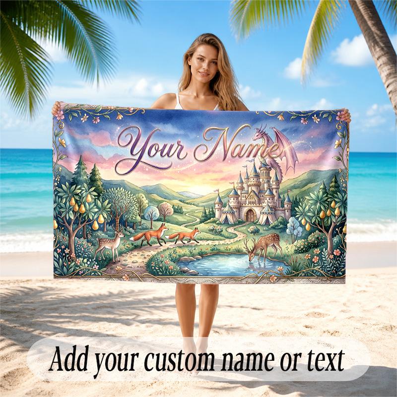 Fantasy Magic Theme Quick Dry Beach Towel Custom Name Text Print Large Sand Resistant Towel Beach Vacation