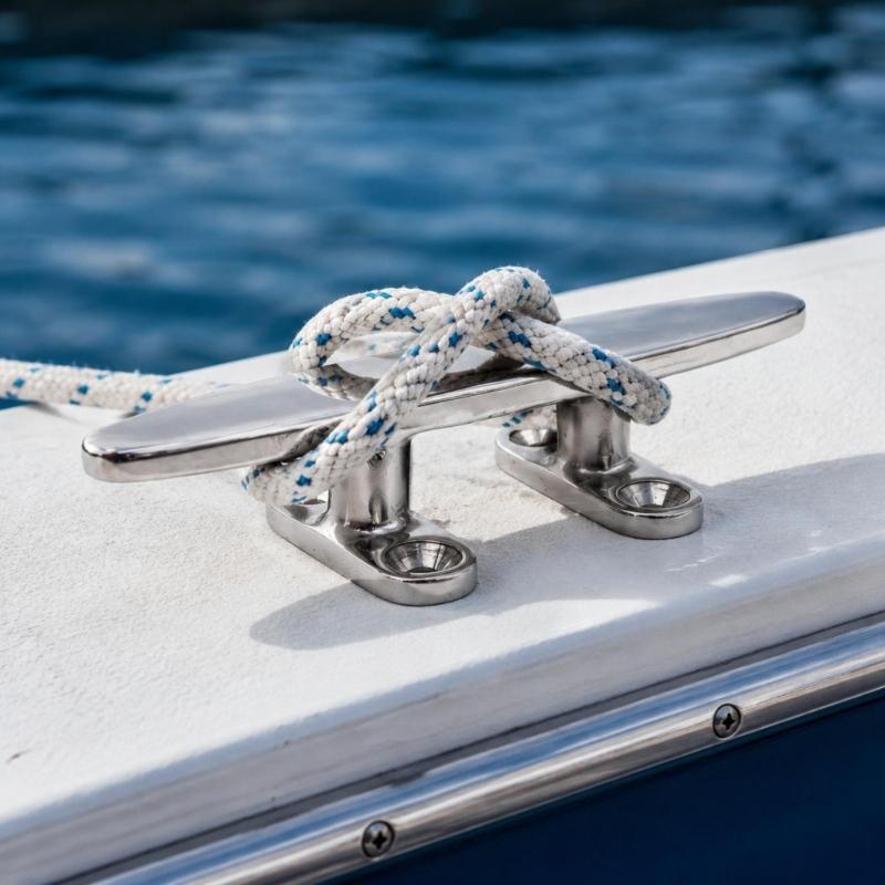 Boat Dock Cleat Hardware In Stainless Steel with Countersunk Bolt-Down Base for Rope Tie-Off & Mooring Lines