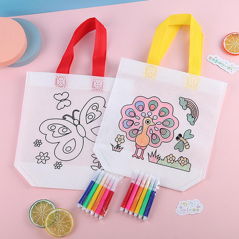 5Pcs Diy Graffiti Bag Handmade Painting Non Woven Bags For Children Arts Crafts Color Filling Drawing Toy Educational Toys