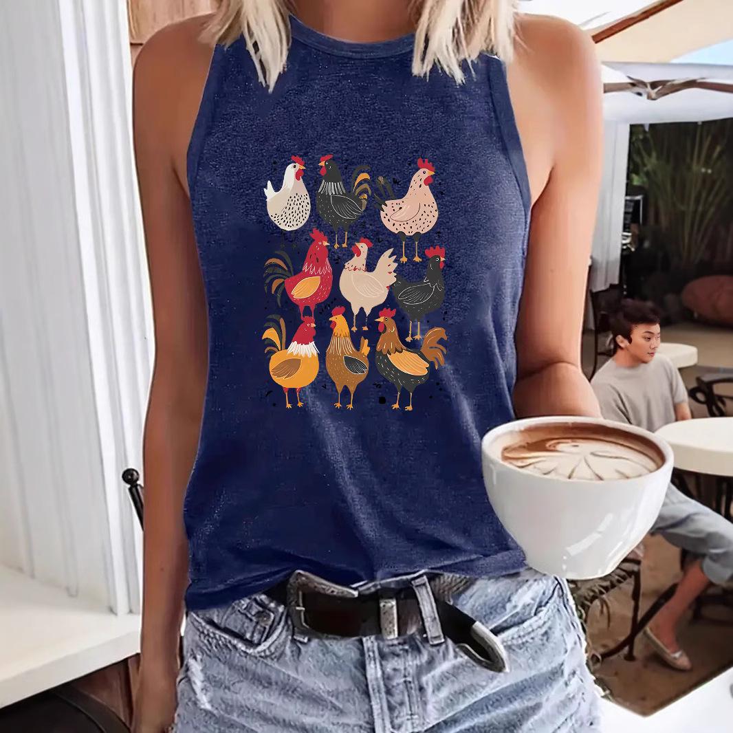 

Colorful Rooster Print Women s Casual Fashion Tank Top Large