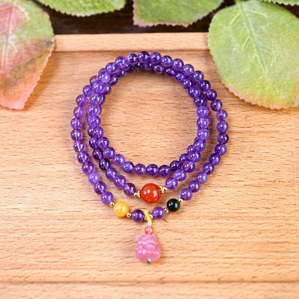 Amethyst Nine-Tailed Fox Women's Luxury Pendant & Beaded Bracelet
