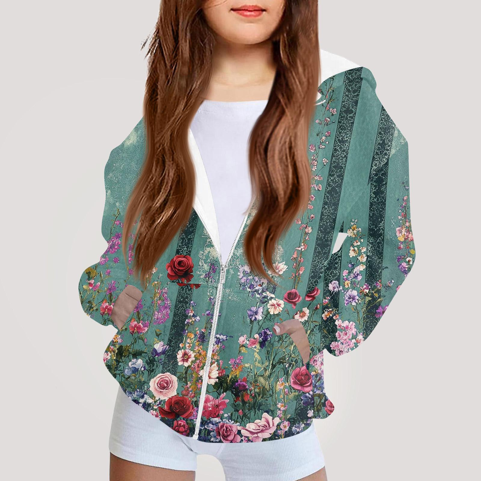 

Детская мода Принтованная толстовка с капюшоном с длинными рукавами Куртка-худи для девочек 100