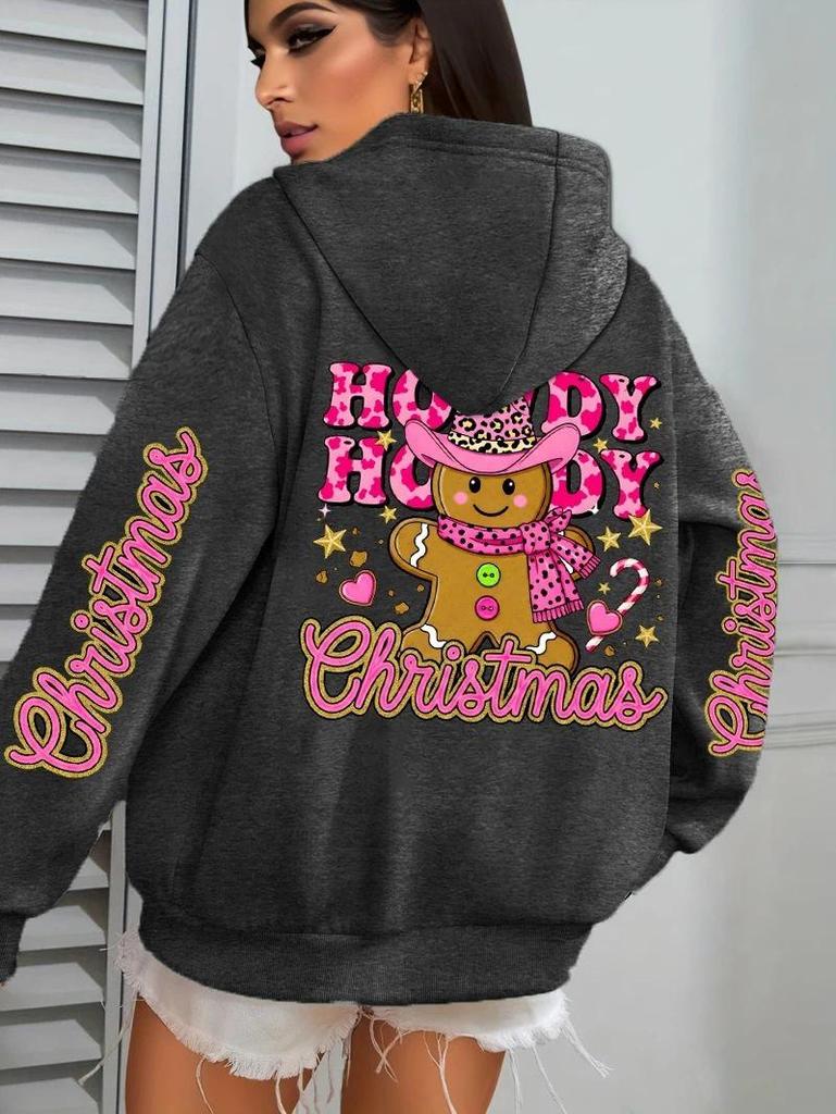 Women's Merry Christmas Pattern Pocket Pullover Hoodie - Casual Wear for Autumn/Winter