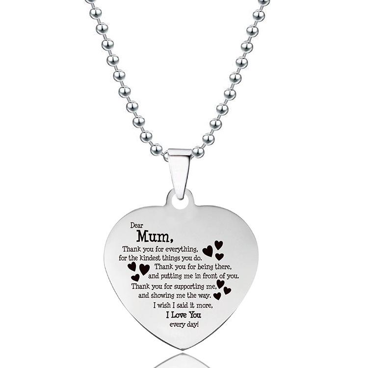 European & American Titanium Steel Heart Pendant Necklace - Engraved Love Heart & Stainless Steel, Ideal Christmas Gift