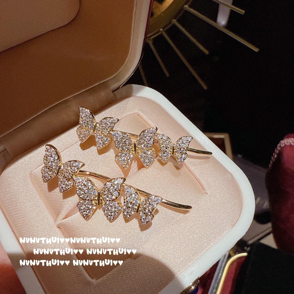 Jewelry, Vintage Delicate Butterfly Gem Necklace, 18K Gold Plated, Dot Diamond Filament Butterfly Earrings, Set