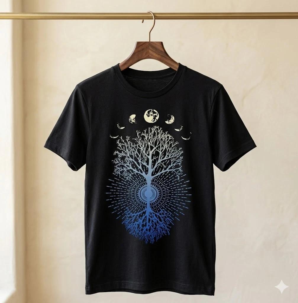 Unisex Adult Casual Graphic Moon Phases Tree of Life Spiritual Natu... S