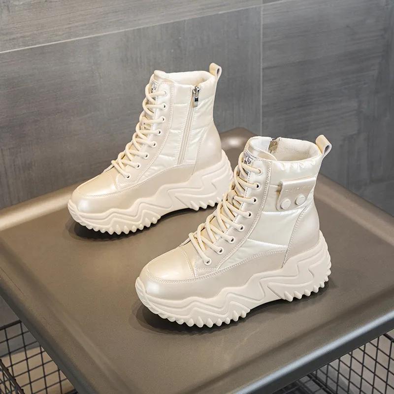 Fashion 7CM New women's inner elevating snow boots with velvet inner high heel leather thick sole winter warm casual women's shoes