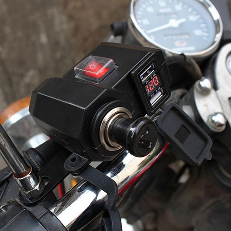 Motorcycle Charger Cell Phone Charging Adapter Waterproof USB Fast Charging Adapter Multi-functional 3-in1 Compact Adapter For