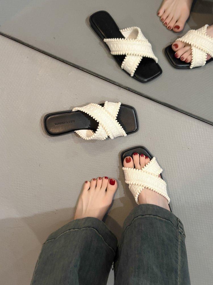 

Женские шлепанцы на плоской подошве 2025 весна-лето уличная одежда богемный стиль шлепанцы на перемычке модные ретро пляжные сандалии женская обувь 39