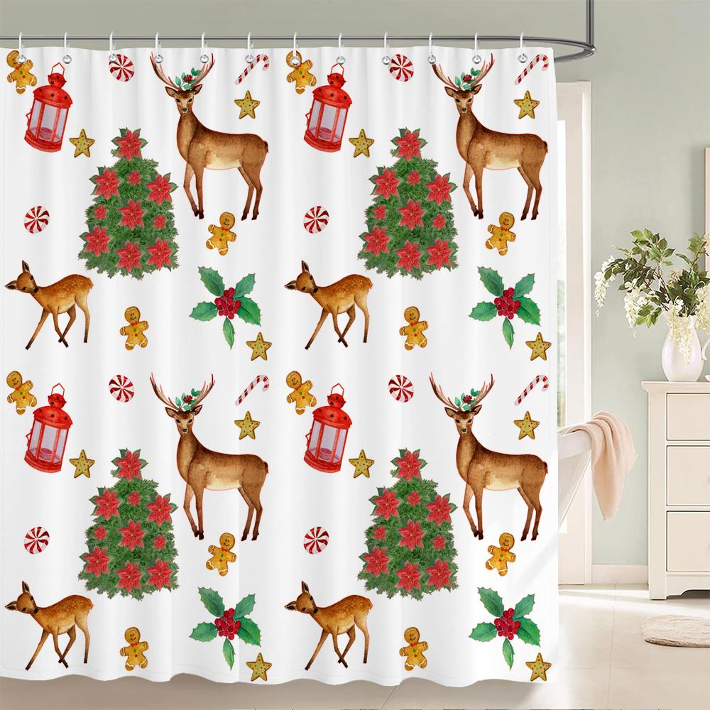 

Bathroom Christmas Shower Curtain Merry Christmas Printed Polyester Fabric Shower Curtain Holiday Decorative Curtain With Hooks W60H190(CM)-1 Pcs