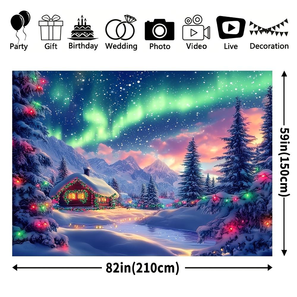 1Pcs Christmas Snow Cabin Northern Lights Decoration Background Winter Backdrop For Photo Studio Photo Booth Party