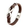 Mens Stainless Steel Bracelet with Leather, Classic Business Jewelry with Chain Design, Gift for Men