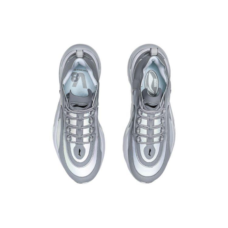 Li Ning Synthetic Leather, TPU Slip Resistant Abrasion Resistant Low Top Running Shoes Men's Snow Gray ARHQ063-4