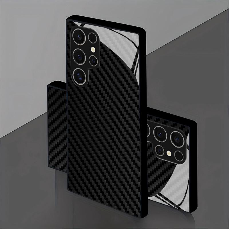 Carbon Fiber Pattern 2D Phone Case for Samsung S26 S25 S24 S23 S22 S21 S20 A55 A54 Tempered Glass Protective Cover