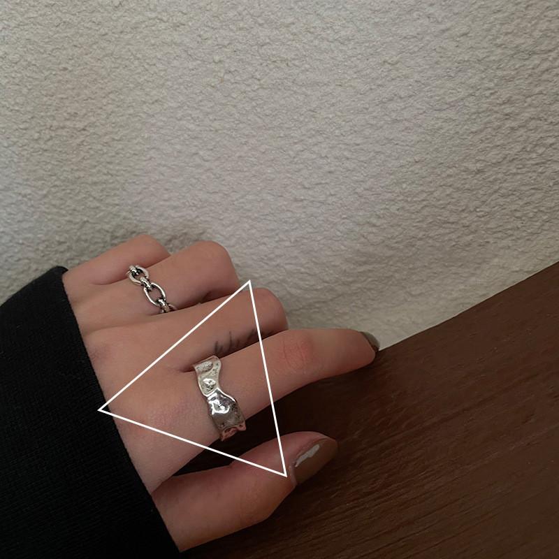 Silver Modern S925 Dual Layer Geometric Ring With Adjustable Size And Colorful Agate Stones For Stylish Accessories Womens