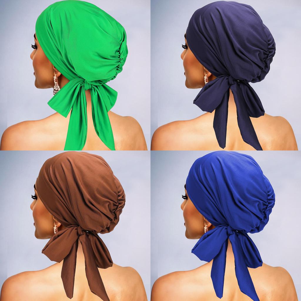 Turban Head Cover With Bow Tie Elastic Hat For Breathability